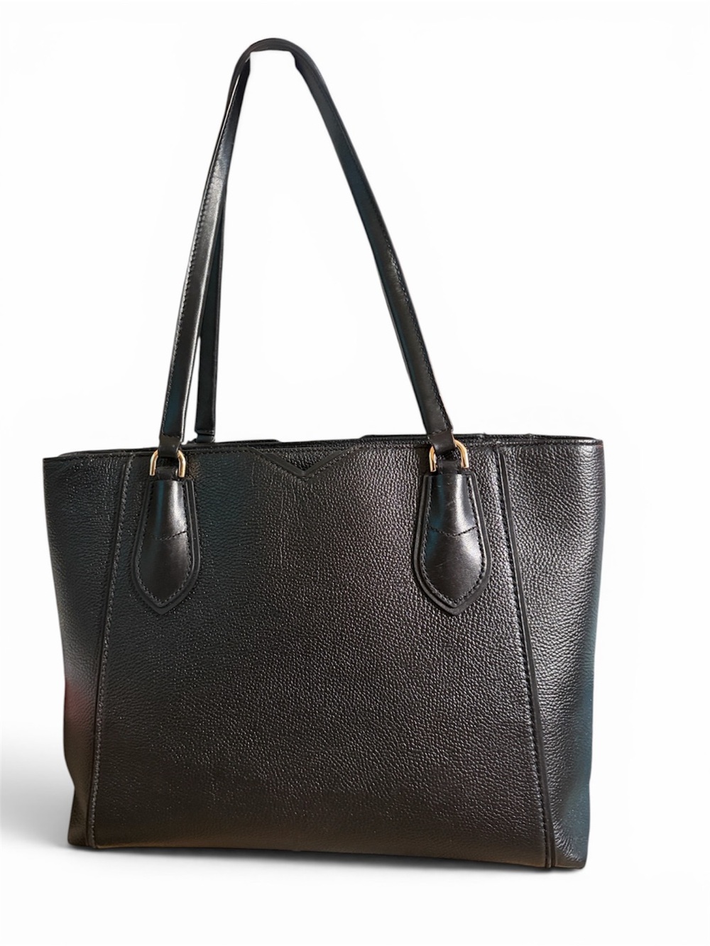 Michael Kors Mae Black Leather Tote with Gold MK Charm - Picture 5 of 9